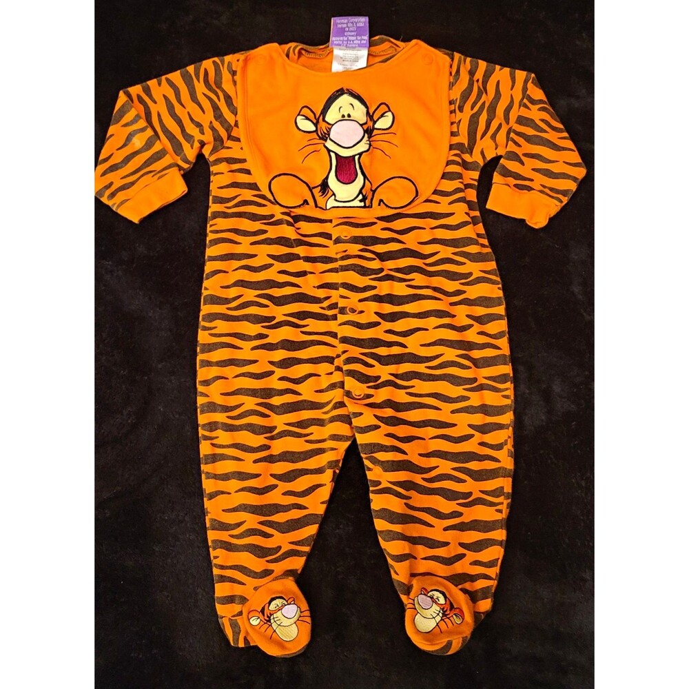 Vintage Disney Tigger Footed Cotton Y2K One-Piece Sleeper Bib 3-6 Months